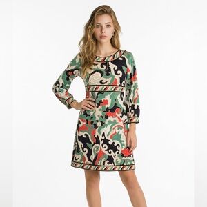 BCBGMAXAZRIA 60s Mod Print Empire Waist Mini‎ Dress Pomegranate Multi 6
